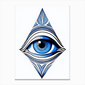 Celestial Eye, Symbol, Third Eye Blue & White 4 Canvas Print