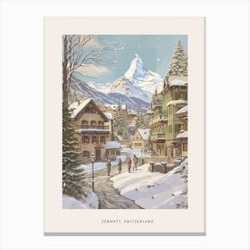 Vintage Winter Poster Zermatt Switzerland 4 Canvas Print