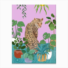 Leopard with Houseplants Canvas Print