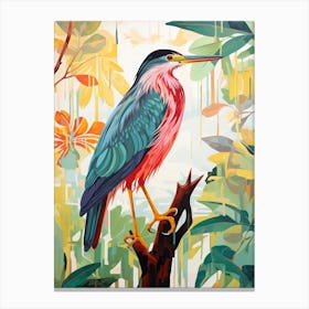 Colourful Bird Painting Green Heron 3 Canvas Print