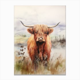 Watercolour Portrait Of A Highland Cow 4 Canvas Print