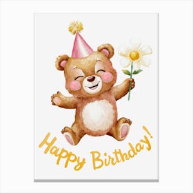 Happy Birthday Teddy Bear.25 Canvas Print