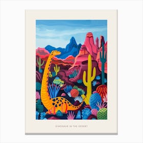 Geometric Colourful Dinosaur In The Desert Poster Canvas Print