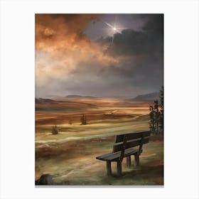 Bench In The Field Canvas Print