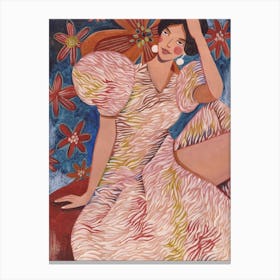 Woman In A Striped Pink Dress Canvas Print