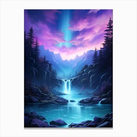 Waterfalls In The Mountains - Pink and Blue Canvas Print