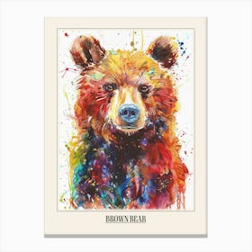 Brown Bear Colourful Watercolour 2 Poster Canvas Print