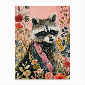 Floral Animal Painting Raccoon 2 Canvas Print