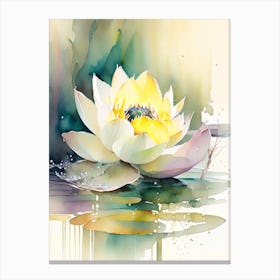 Blooming Lotus Flower In Pond Storybook Watercolour 1 Canvas Print