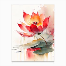 Red Lotus Storybook Watercolour 5 Canvas Print