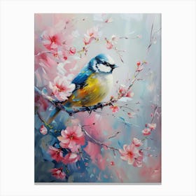 Bird On Blossoming Cherry Tree Canvas Print