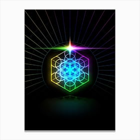Neon Geometric Glyph in Candy Blue and Pink with Rainbow Sparkle on Black n.0236 Canvas Print