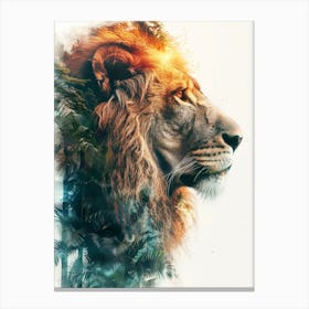 Double Exposure Realistic Lion With Jungle 39 Canvas Print