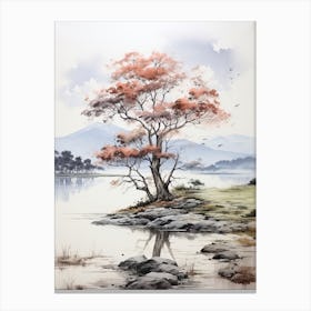 Lake Biwa In Shiga, Japanese Brush Painting, Ukiyo E, Minimal 1 Canvas Print