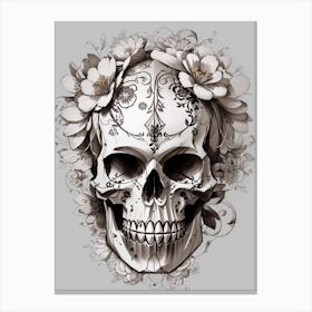 Sugar Skull With Flowers Print Canvas Print