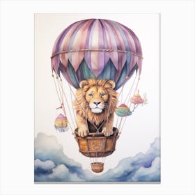 Baby Lion In A Hot Air Balloon Canvas Print
