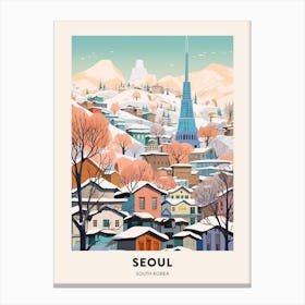 Vintage Winter Travel Poster Seoul South Korea 4 Canvas Print