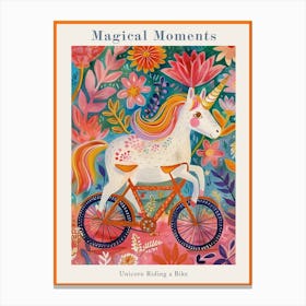 Floral Fauvism Style Unicorn Riding A Bike 2 Poster Canvas Print