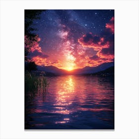 Night Sky Over Lake 14 Canvas Print