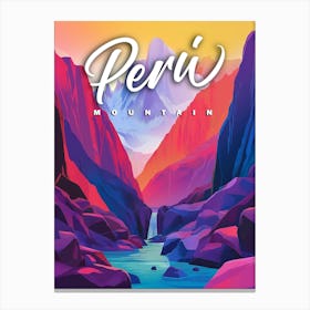 Vibrant Peru Mountain: A Contemporary Travel Poster Canvas Print