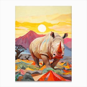 Rhino At Sunrise Collage Style 2 Canvas Print