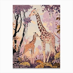 Sweet Giraffe & Calf Illustration 4 Canvas Print