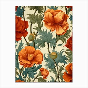 Seamless Pattern With Poppy Flowers Canvas Print