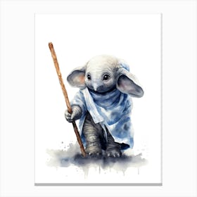 Baby Elephant As A Jedi Watercolour 3 Canvas Print