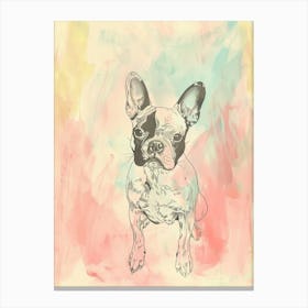 Boston Terrier Dog Pastel Line Watercolour Illustration  4 Canvas Print