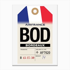 Bordeaux (BOD) France Vintage Airline Luggage Tag Canvas Print