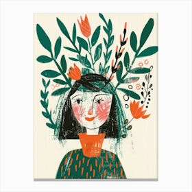 Girl With Flowers On Her Head 11 Canvas Print