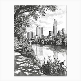 Skyline Austin Texas Black And White Drawing 1 Canvas Print