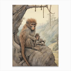 Storybook Animal Watercolour Baboon Canvas Print