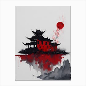 Chinese Ink Painting Landscape Sunset (9) Canvas Print