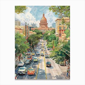 Storybook Illustration South Congress Avenue Austin Texas 1 Canvas Print