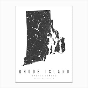 Rhode Island Mono Black And White Modern Minimal Street Map Canvas Print