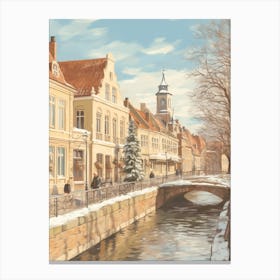 Vintage Winter Illustration Bruges Belgium 5 Canvas Print