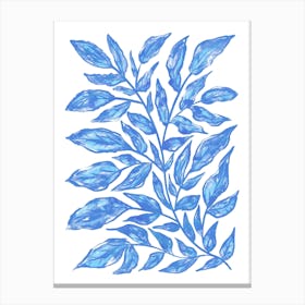 Blue Watercolor Leaves Canvas Print