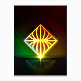 Neon Geometric Glyph in Watermelon Green and Red on Black n.0284 Canvas Print