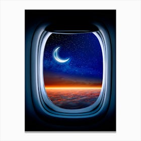 Airplane window with Moon, porthole #1 1 Canvas Print