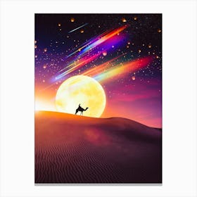 Dromedary Desert And Moon Canvas Print