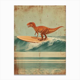 Vintage Carnotaurus Dinosaur On A Surf Board 2 Canvas Print