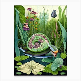 Garden Snail In Wetlands Patchwork Canvas Print