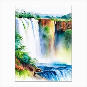 Iguazu Falls Of The South, Argentina Water Colour  (3) Canvas Print