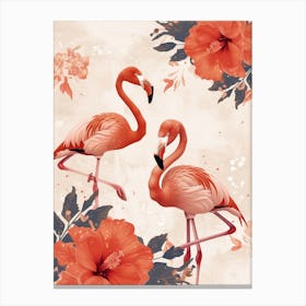 Lesser Flamingo And Hibiscus Minimalist Illustration 3 Canvas Print