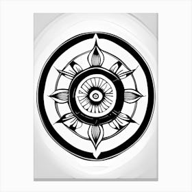 Dharma Wheel, Symbol, Third Eye Simple Black & White Illustration 1 Canvas Print