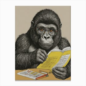 Gorilla Reading A Book 2 Canvas Print