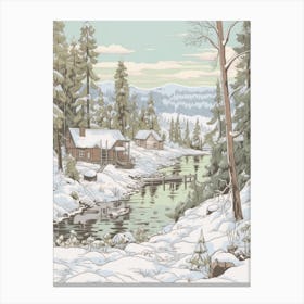 Vintage Winter Illustration Lapland Finland 1 Canvas Print