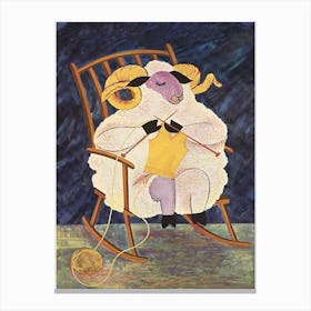 Sheep In A Rocking Chair Knitting Vintage Poster Canvas Print