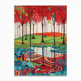 Red Trees In A Pond Canvas Print